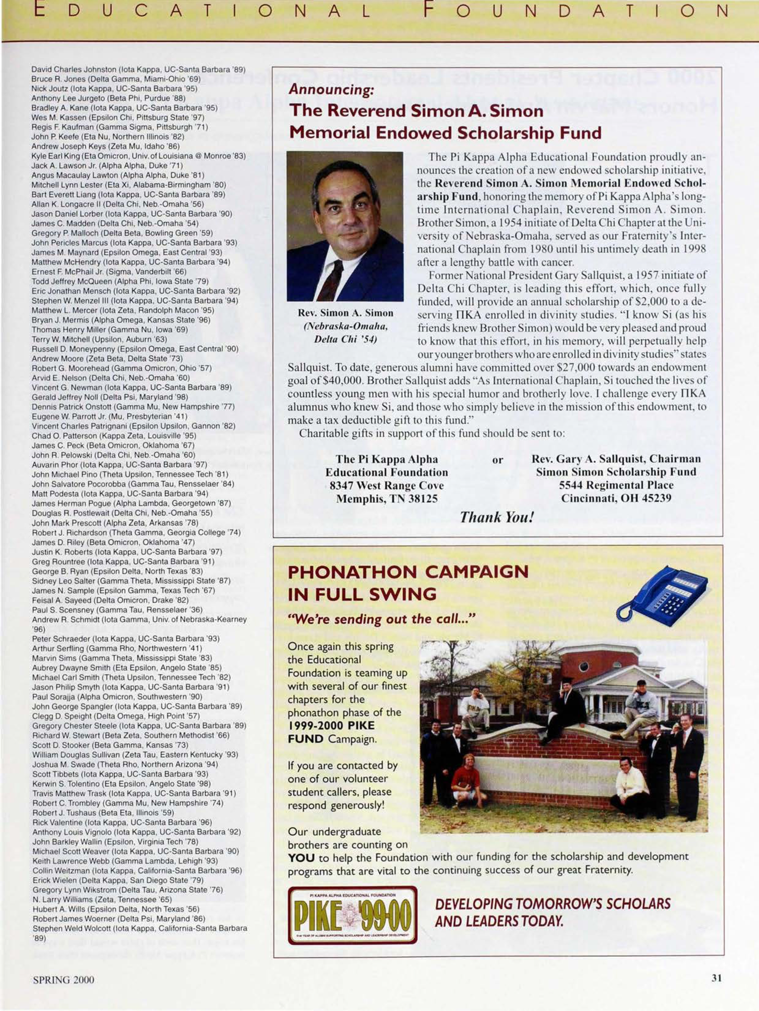 Announcing Simon A Simon Scholarship Fund